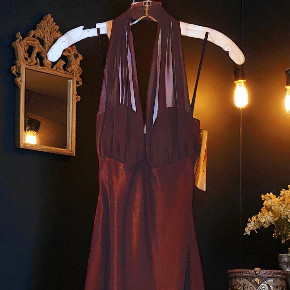 Betsy & Adam by Linda Bernell Plum Satin Evening Gown | Size 2P | NWT